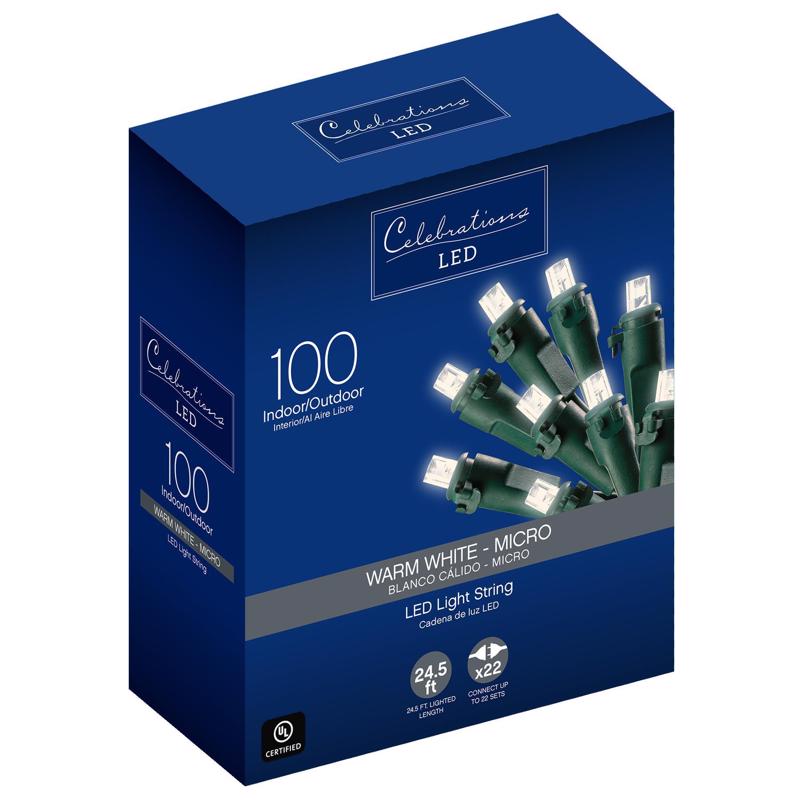 Celebrations LED Micro/5mm 100-Count String Christmas Lights 24.5 ft.
