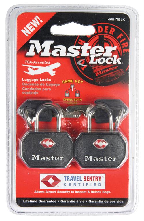Master Lock 1-1/4in Wide Solid Metal TSA-Accepted Luggage Lock 2-Pack 4681TBLK