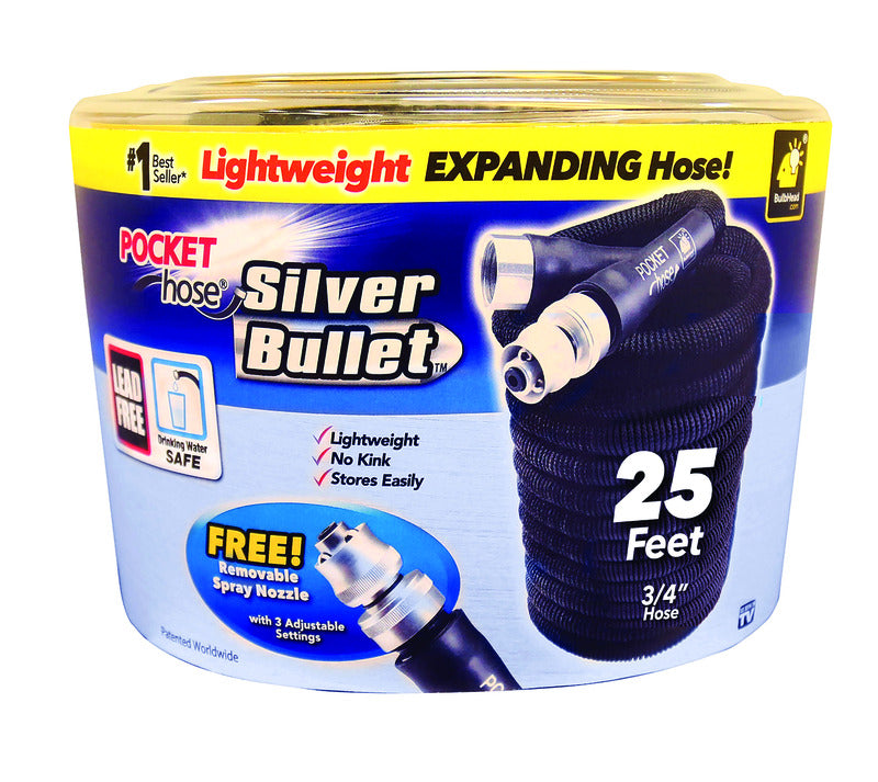 Pocket Hose Silver Bullet 3/4 in. D X 25 ft. L Expandable Lightweight Garden Hose Black 13643