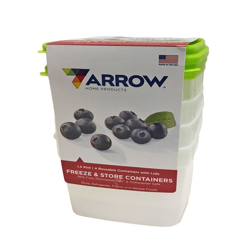 Arrow Plastic Freezer Containers 1-1/2 Pint 4-Pack 00043