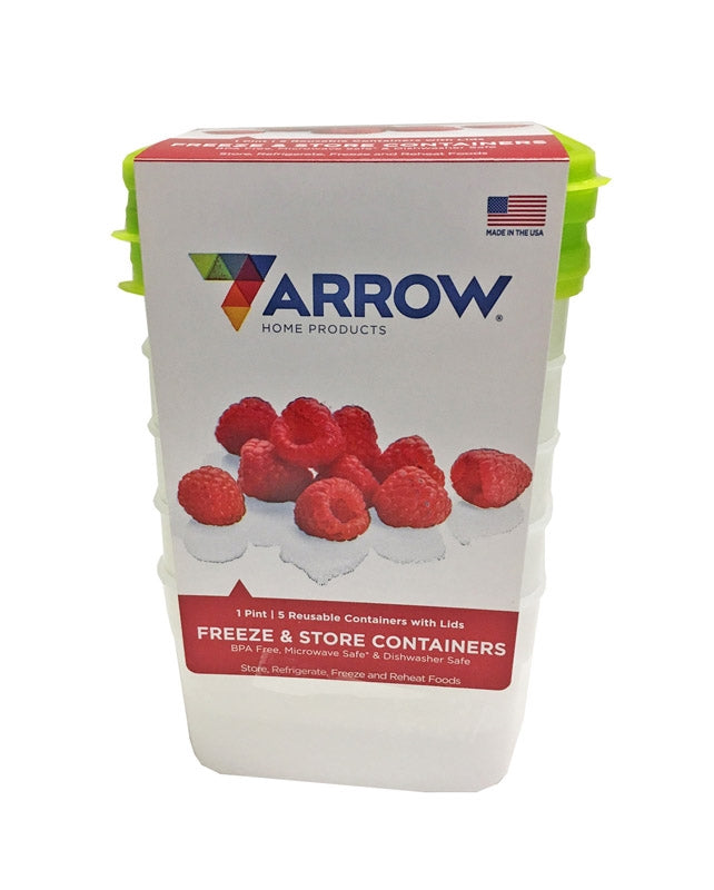 Arrow Plastic Freezer Containers Pint 5-Pack 04201