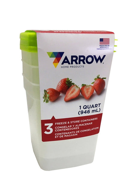 Arrow Plastic Freezer Containers Quart 3-Pack 04405