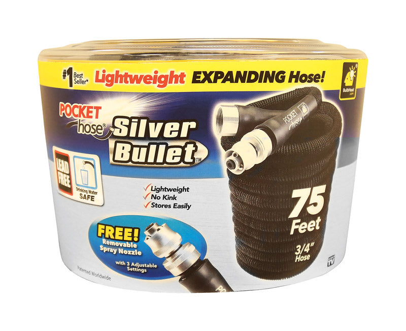 Pocket Hose Silver Bullet 3/4 in. D X 75 ft. L Light Duty Expandable Garden Hose Black 13489