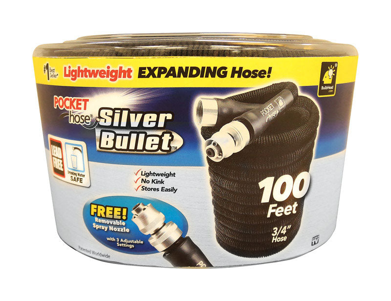 Pocket Hose Silver Bullet 3/4 in. D X 100 ft. L Expandable Garden Hose Black 13490