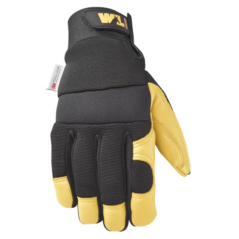 Wells Lamont Men's Saddletan Grain Winter Work Gloves Black/Yellow 3233