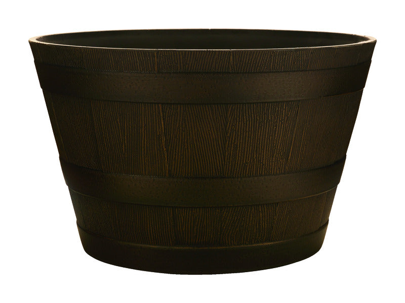 Southern 12.2 in. H X 20.5 in. Dia. Resin Whiskey Barrel Planter Brown HDR-483903