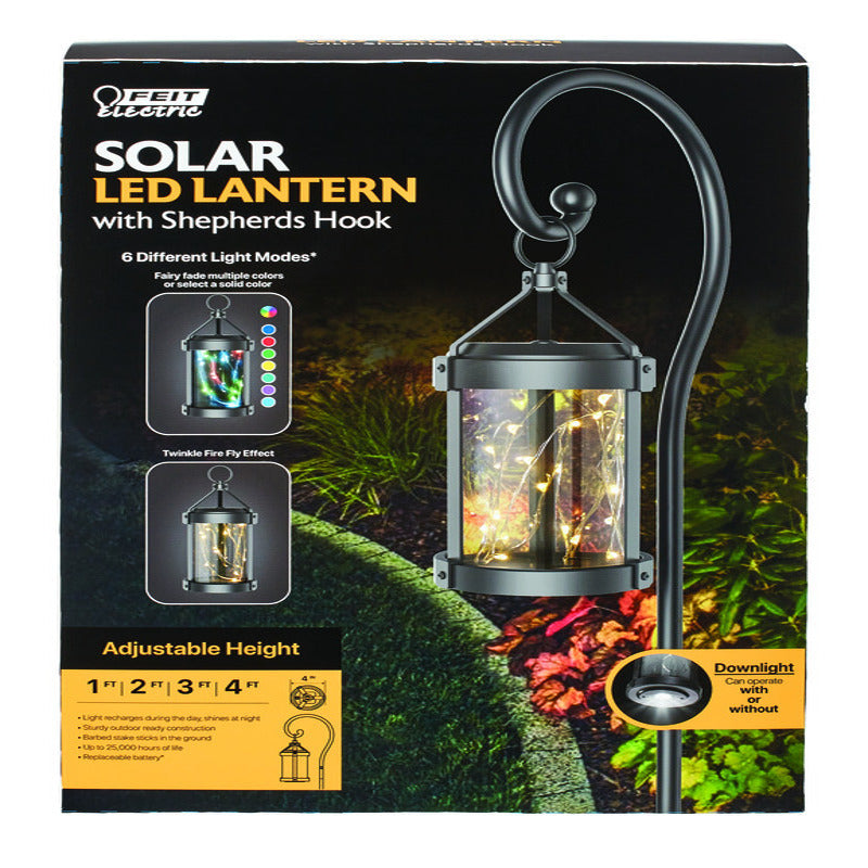 Feit Electric 12 in. Solar Power Metal Round Coach Lantern Solar Garden Stake Black LAN4RND