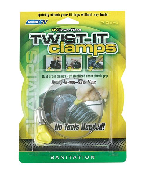 Camco 3.5 Inch RV Sewer Hose Twist-It Clamps 2-Pack 39553