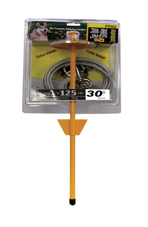 PDQ 30' Metal Tie Out with Stake For Dogs Up to 125 Lbs Q5730-DOM-99