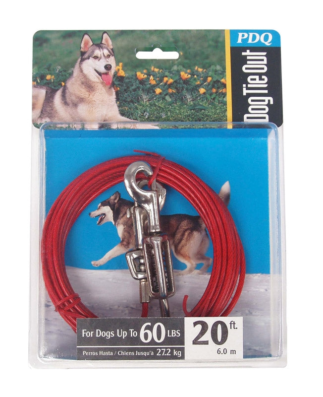 PDQ 20 Ft Vinyl Coated Large Dog Tie Out With Spring Q3520-SPG-99