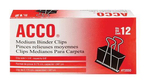 Acco Medium Binder Clips 12-Pack 72050 - Box of 12