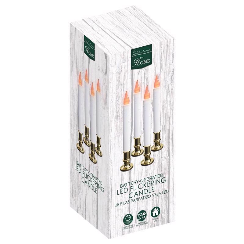 Celebrations LED Taper Flickering Candle White 4 pk 24329-73A
