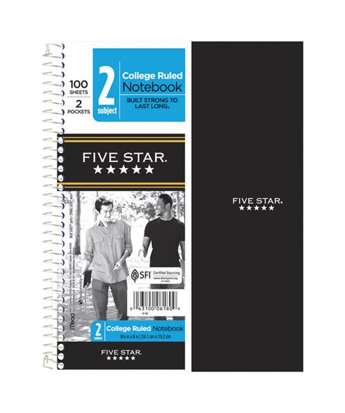 Mead Five Star Wirebound College Ruled Notebook - 2 Subject 06180 - Box of 12