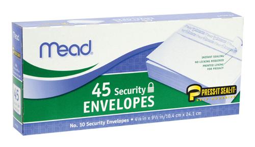 Mead Press It Seal It No. 10 Security Envelopes 45-Pack 75026 - Box of 24